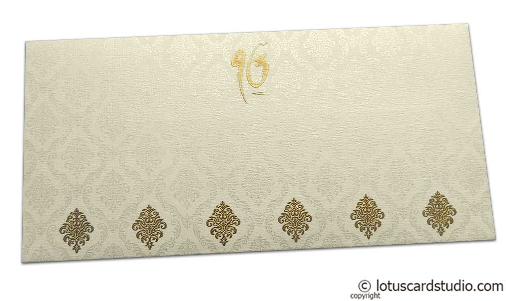 Front view of Damask Pattern Shagun Envelope in Ivory