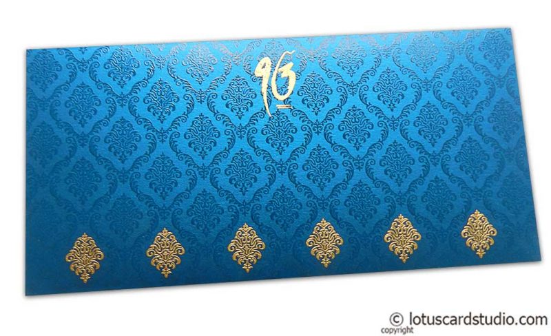 Back view of Damask Pattern Shagun Envelope in Imperial Blue