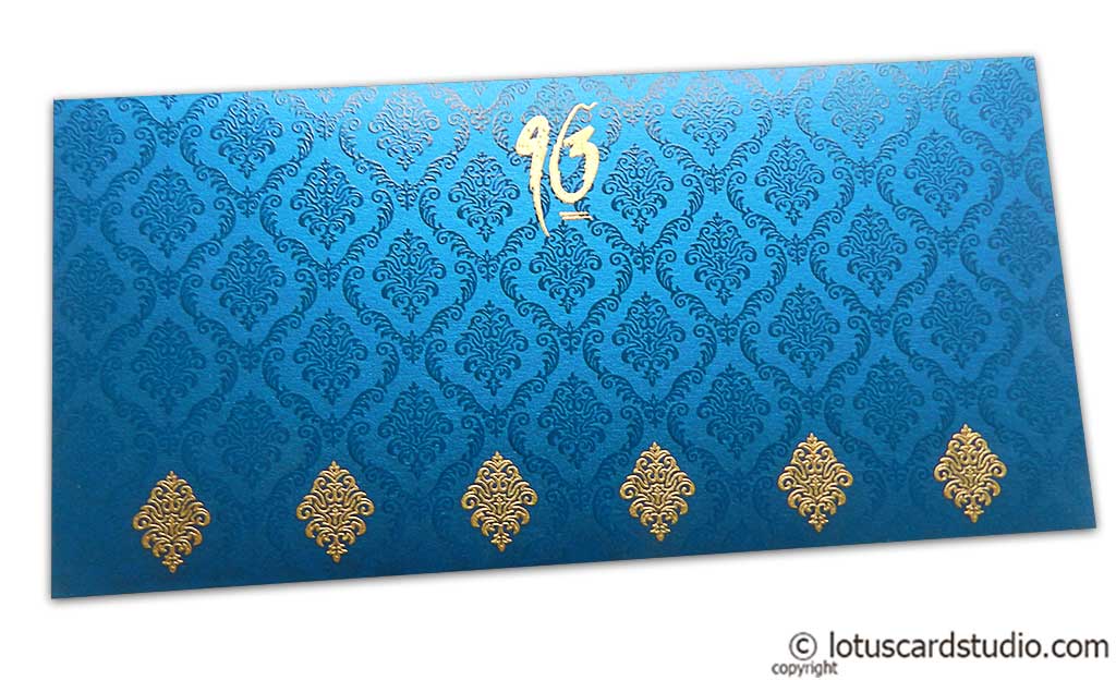 Back view of Damask Pattern Shagun Envelope in Imperial Blue