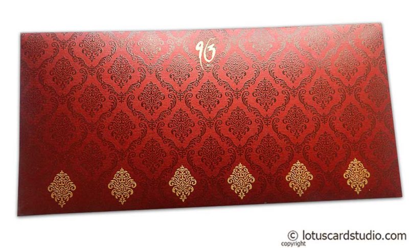 Front view of Damask Pattern Shagun Envelope in Royal Red