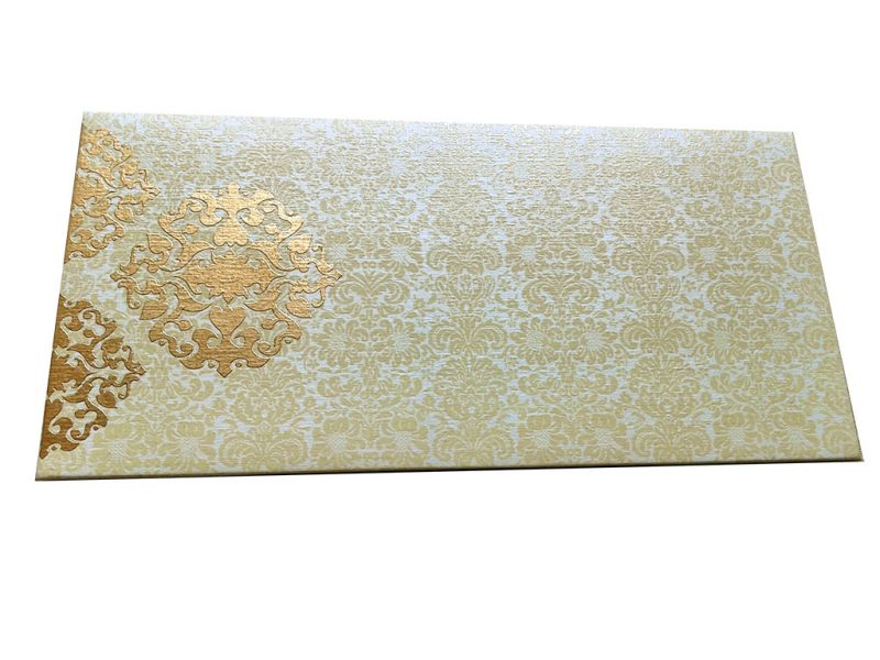 Front view of Shagun Envelope in Ivory with Classy Floral Design