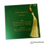 Card back of Glamorous Green Marriage Card with Beads Dori