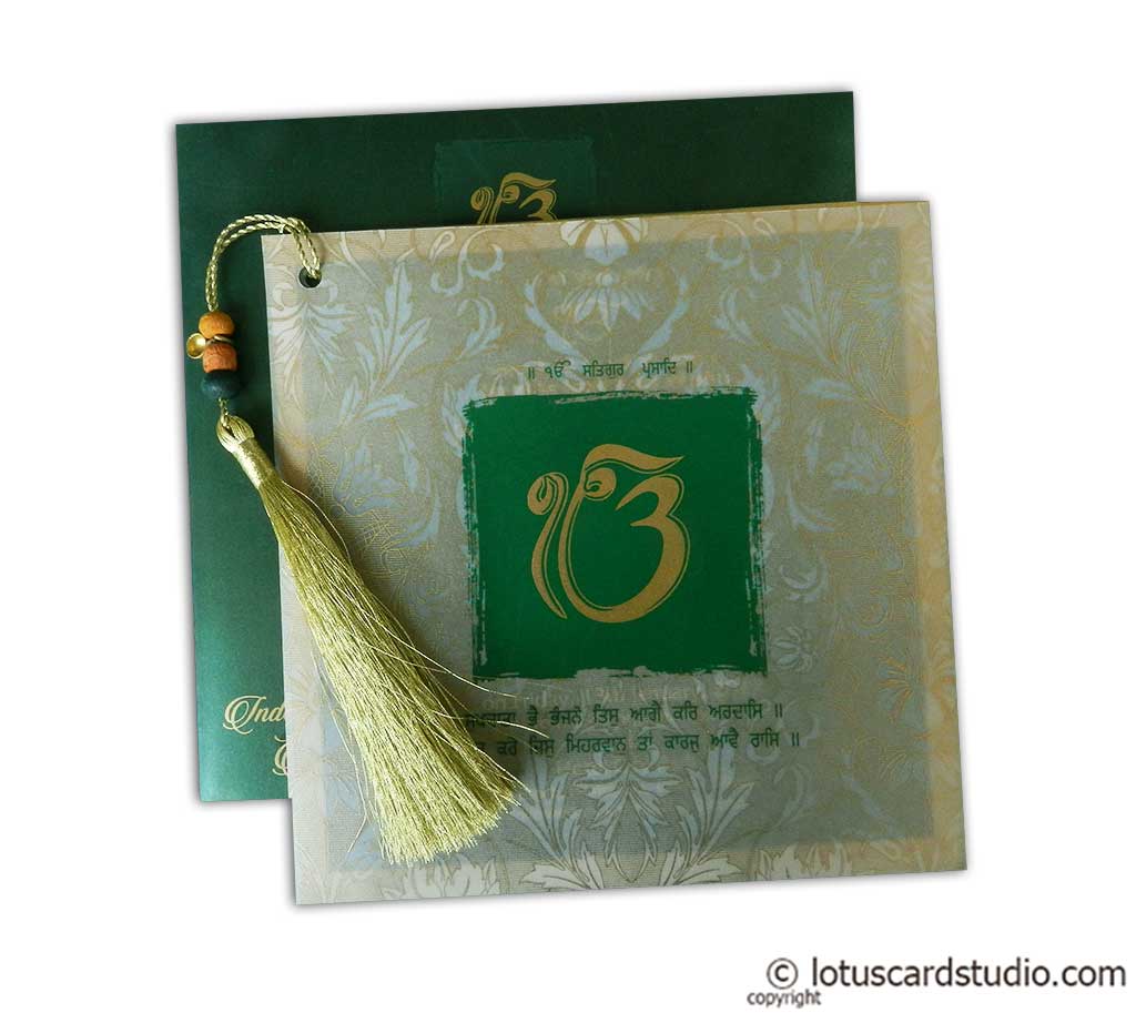 Glamorous Green Marriage Card with Beads Dori