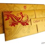 Golden Magnet Dazzling Wedding Invitation Card with Red Florals