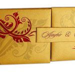 Card front of Golden Magnet Dazzling Wedding Invitation Card with Red Florals