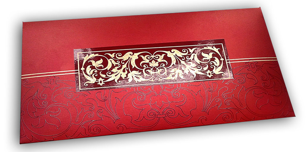 Front view of Exclusive Sized Glossed Shagun Money Envelope in Royal Red