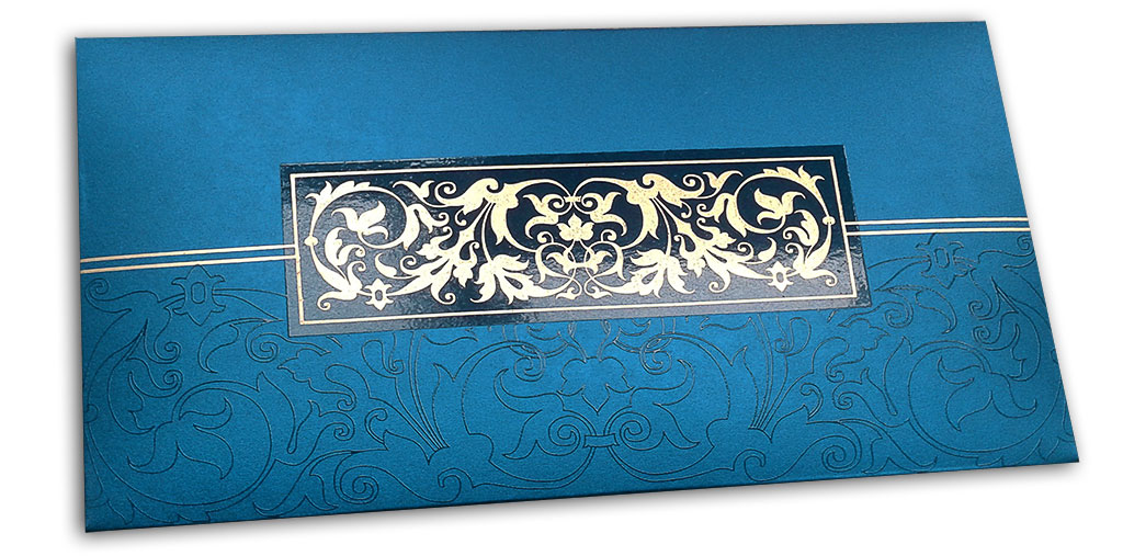 Front view of Exclusive Sized Glossed Shagun Money Envelope in Imperial Blue