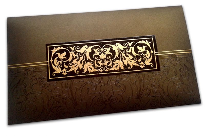 Front view of Exclusive Sized Glossed Shagun Money Envelope in Rich Brown