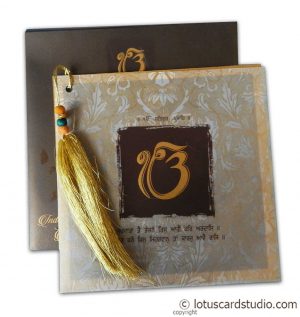 Lavish Golden Brown Wedding Invitation with Beads Dori