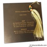 Invite back of Lavish Golden Brown Wedding Invitation with Beads Dori