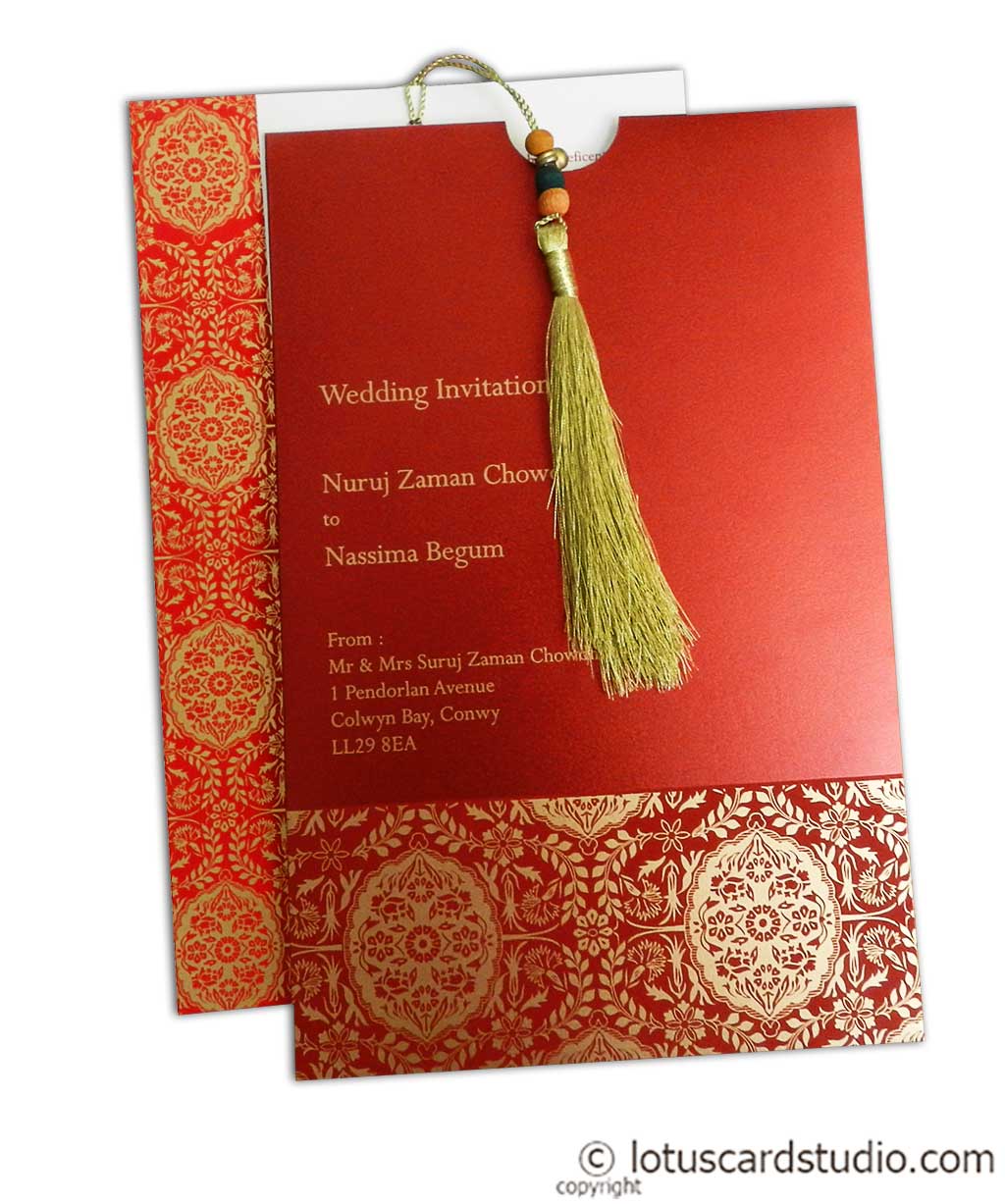 Magnificent Royal Red Wedding Card with Dori