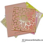 Blooming Peach Golden Lotus Wedding Card