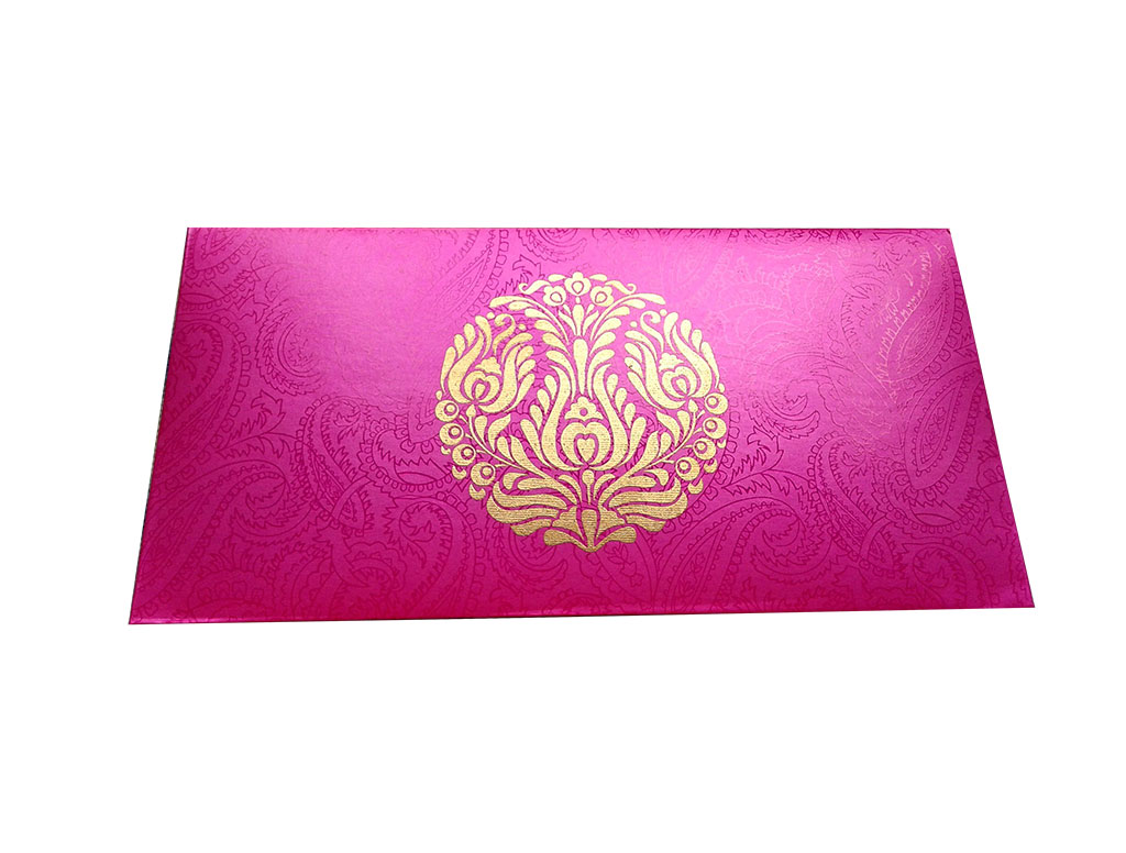 Front view of Mexican Pink Money Envelope with Golden Crown Flower