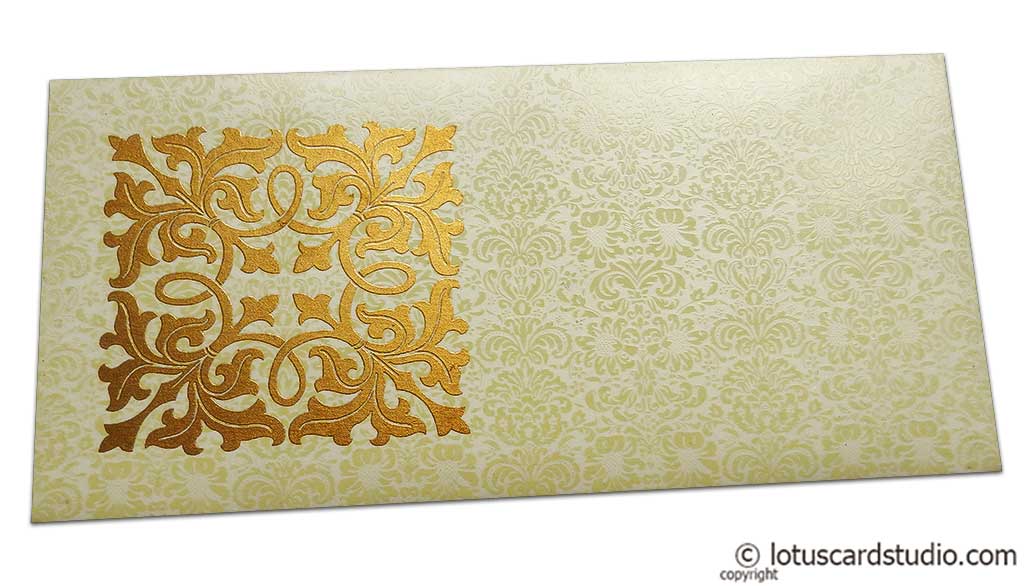 Front view of Wedding Money Envelope in Ivory with Classy Golden Flower