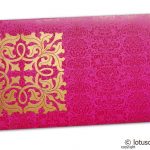 Front view of Wedding Money Envelope in Mexican Pink with Classy Golden Flower