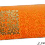 Front view of Wedding Money Envelope in Amber Orange with Classy Golden Flower