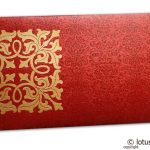 Front view of Wedding Money Envelope in Royal Red with Classy Golden Flower
