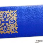 Front view of Wedding Money Envelope in Imperial Blue with Classy Golden Flower