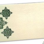 Front view of Gift Envelope in Ivory with Green Damask Pattern