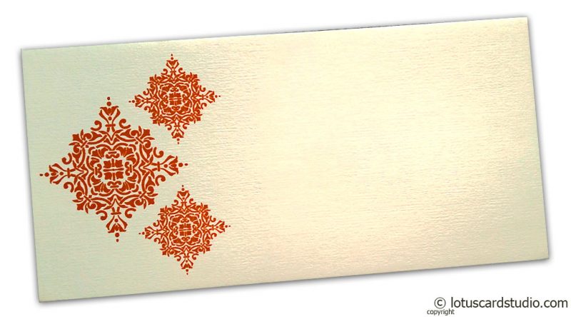 Gift Envelope in Ivory with Orange Damask Pattern