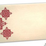 Front view of Gift Envelope in Ivory with Red Damask Pattern