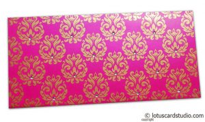 Designer Golden Floral Envelope in Mexican Pink