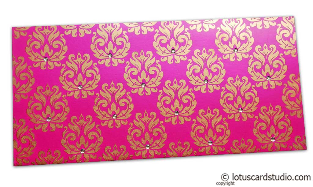 Designer Golden Floral Envelope in Mexican Pink