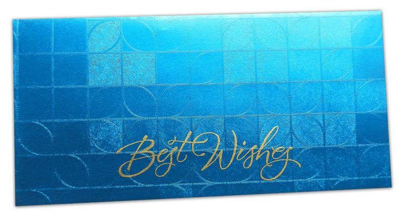 Front view of Money Envelope in Blue with Glossy Finish