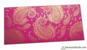 Gift Money Envelope in Mexican Pink with Golden Paisley Design