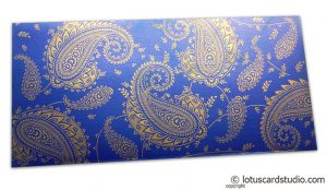 Gift Money Envelope in Imperial Blue with Golden Paisley Design