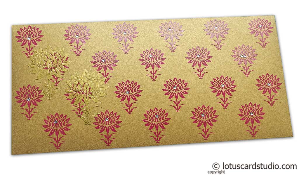 Lotus Themed Shagun Money Envelope in Pure Gold