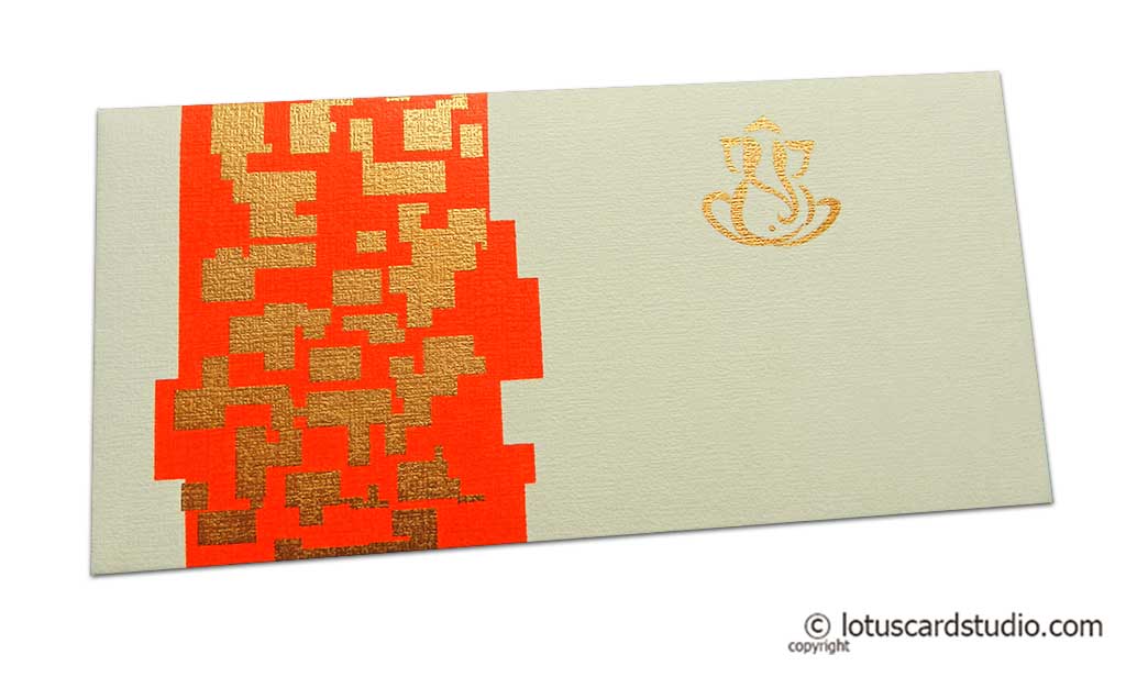 Money Envelope in Ivory with Golden Jagged Design on Orange Strip