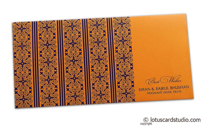 Shagun Envelope in Amber Orange with Blue Classic Design