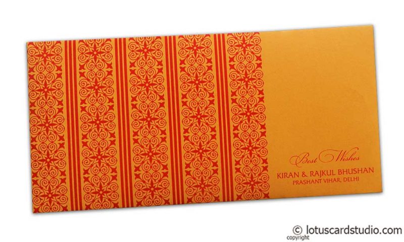 Shagun Envelope in Amber Orange with Red Classic Design