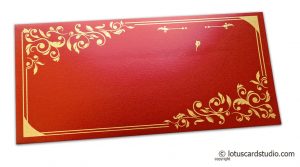 Money Envelope in Royal Red with Golden Floral Vector Design
