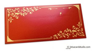 Money Envelope in Royal Red with Golden Floral Vector Design