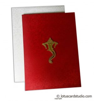 Red Satin Wedding Card with Ganesha