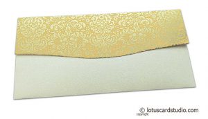 Back view of Shagun Envelope in Pearl Shimmer with Golden Flowers on Beige