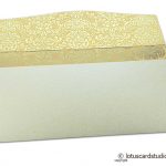 Flap open of Shagun Envelope in Pearl Shimmer with Golden Flowers on Beige