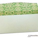 Flap open of Shagun Envelope in Pearl Shimmer with Golden Flowers on Green