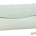 Back view of Shagun Envelope in Pearl Shimmer with Golden Flowers on Lavender