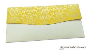 Back view of Shagun Envelope in Pearl Shimmer with Golden Flowers