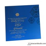 Blue insert of Stunning Wedding Card in Royal Red and Golden