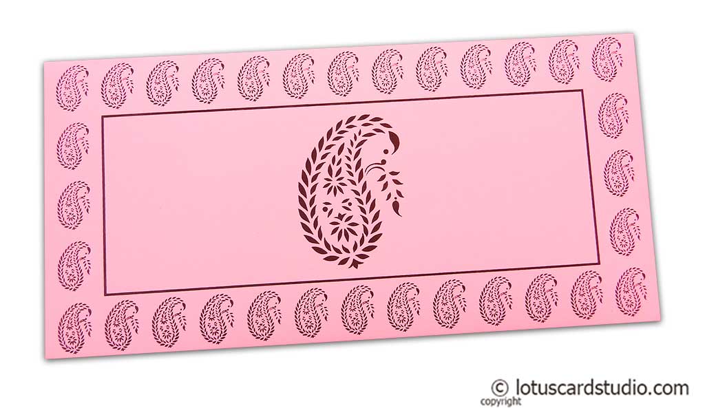 Traditional Brown Paisley Print on Light Pink Shagun Envelope