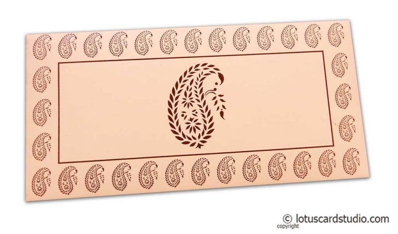 Traditional Brown Paisley Print on Peach Gift Envelope