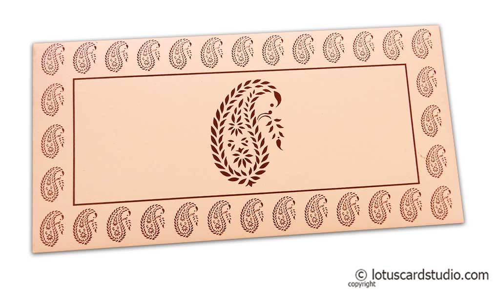 Traditional Brown Paisley Print on Peach Gift Envelope