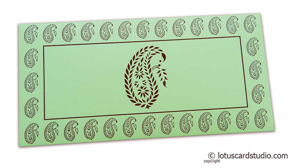 Traditional Brown Paisley Print on Pista Green Gift Envelope