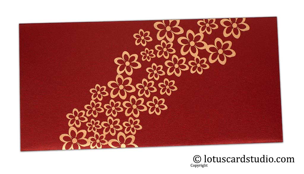 Golden Floral Shagun Envelope in Royal Red