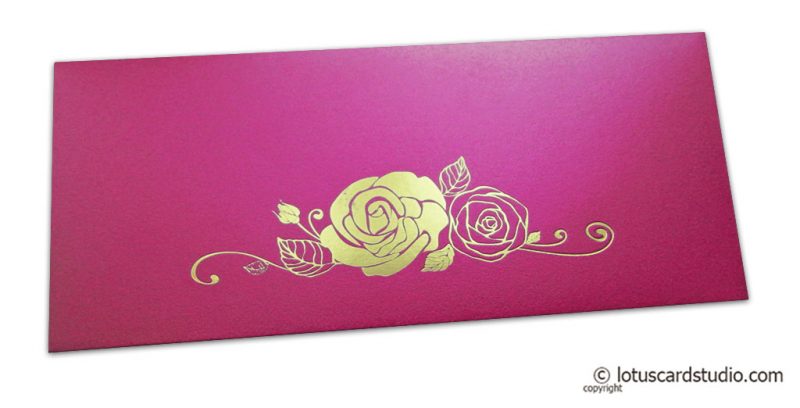 French Rose Pink Money Envelope with Golden Hot Foil Rose