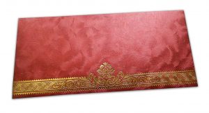 Gift Envelope in Red with Swirl Design and Golden Floral Border
